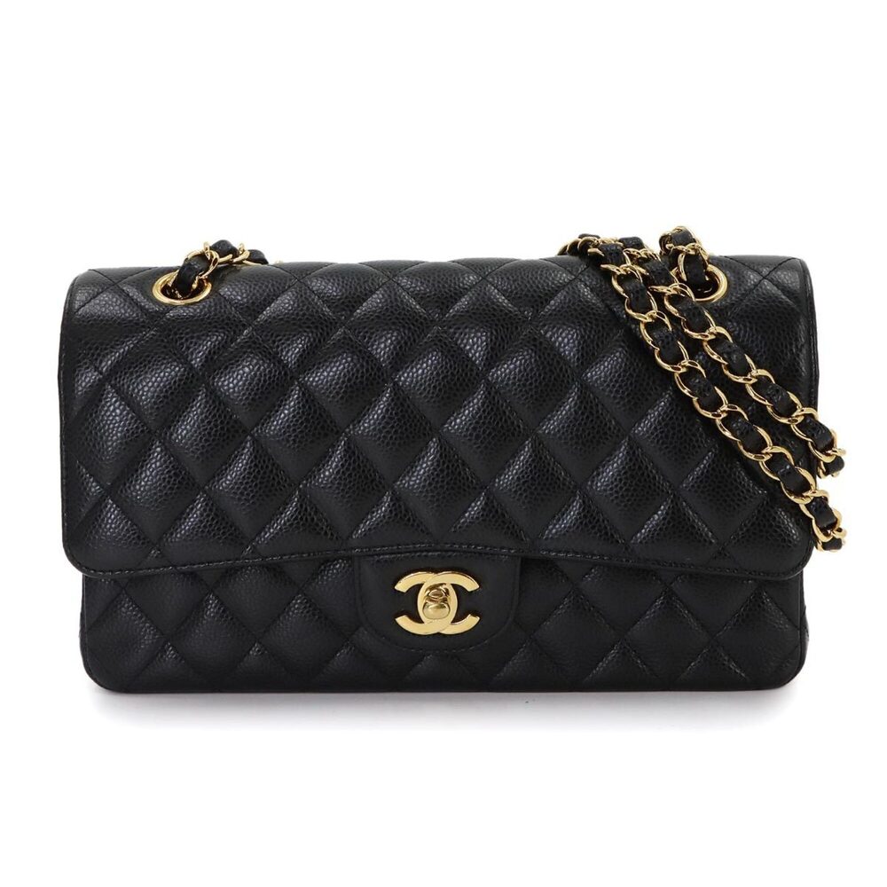 Chanel Matelasse 25 Chain Shoulder Handbag, Caviar Leather, Black, A01112, Go...